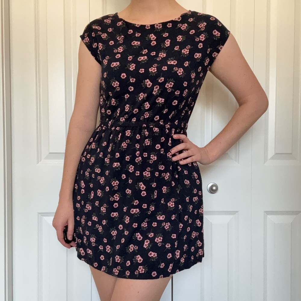 Simons Twik Navy and Pink Floral Mini Dress